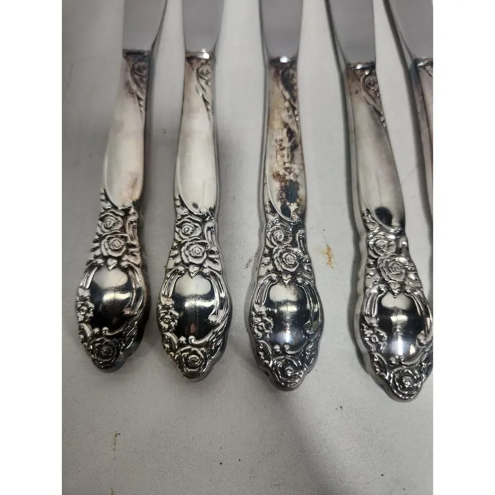 Lot of 8 Oneida J.J. Audrey Stainless Steel Dinner Knives Floral Rose Flatware